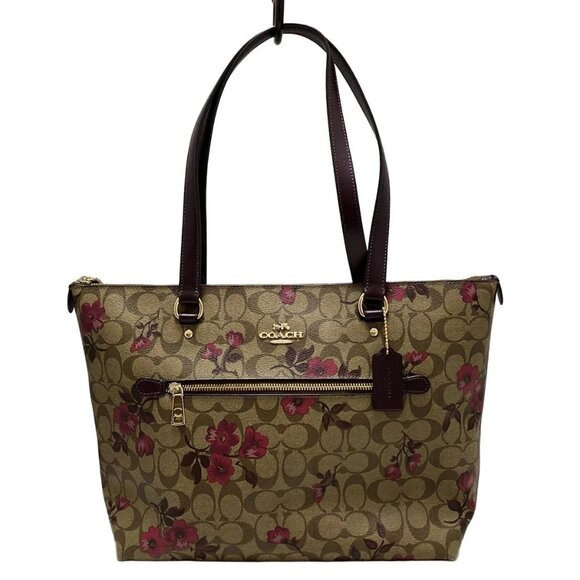 Auth COACH Signature F88876 Khaki Pink Bordeaux PVC Leather - Shoulder Bag - Picture 1 of 11